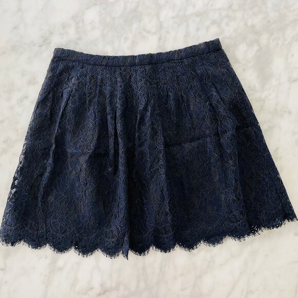 J. Crew Blue Black Lace Mini Skirt 8 Work Party Cocktail Classic Navy Modest - Picture 5 of 6